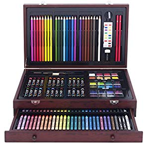 142 piece wood art set. Deluxe wood case with convenient removal drawer. 3 types of drawing and painting mediums including pencils, crayons pastels and watercolor painting. Complete art set for hours of satisfying and creative fun. 142-Pc. Art 101 wo...